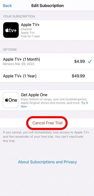 Tap Cancel Free Trial. 