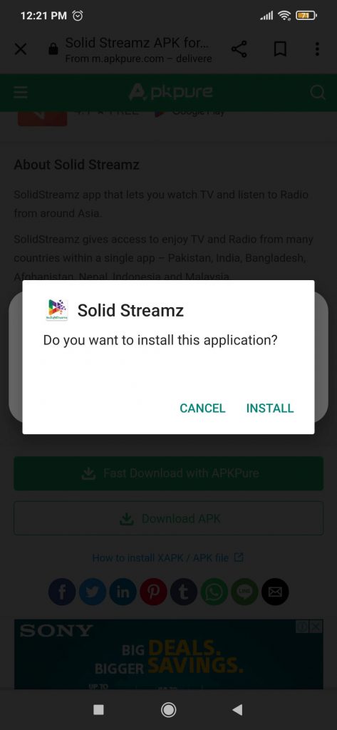 Click install to get Solid Streamz APK