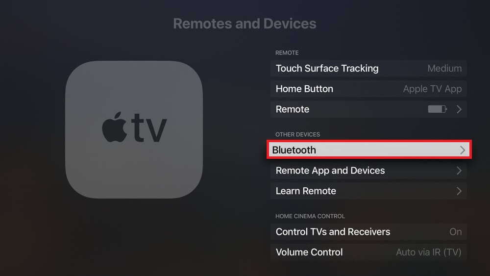 Go to Bluetooth settings on Apple TV 