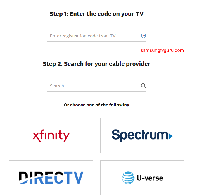 Enter the code and choose your TV provider