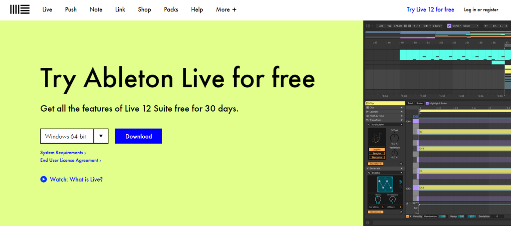 Visit Ableton website to sign up for free trial 