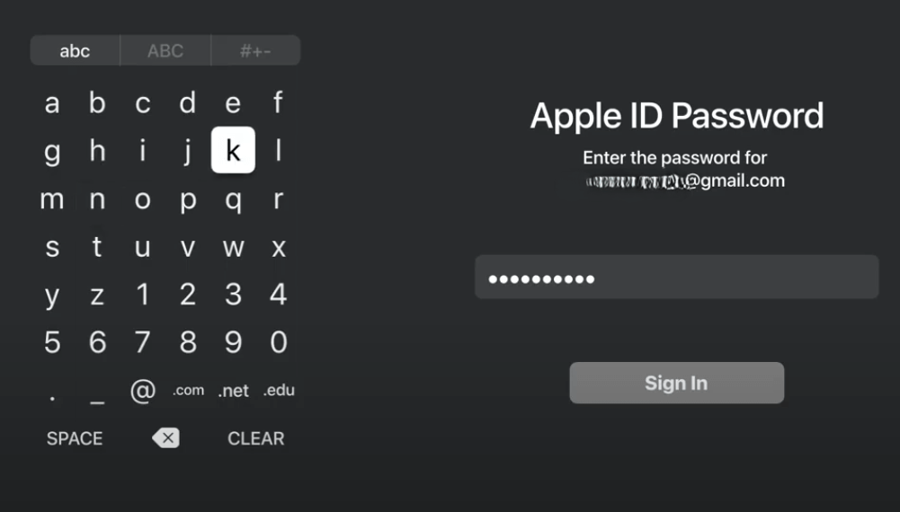 Enter your Apple IP and sign in to your Apple TV account