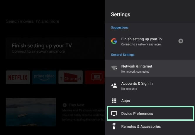 Select Device Preferences to Update TCL Android TV