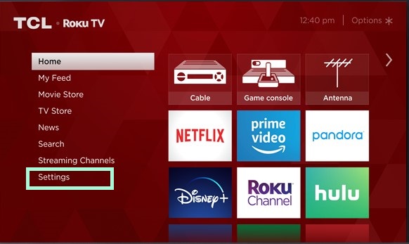 Select Settings on TCL Roku TV to Update