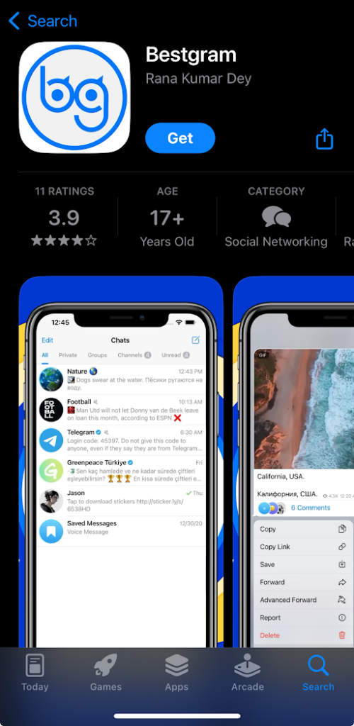 Bestgram - Telegram alternate on Apple Watch